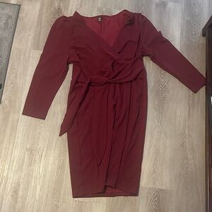 Renee surplice Tie waist mild dress Fashion Nova Deep wine Long Sleeve Dress